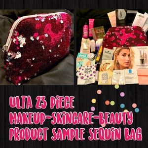 ULTA makeup skincare beauty 23pc sample sequin bag
